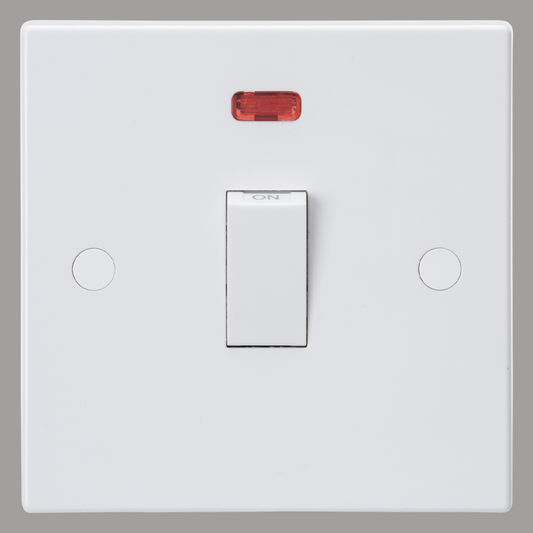double pole switch with a red indicator light on a gray background