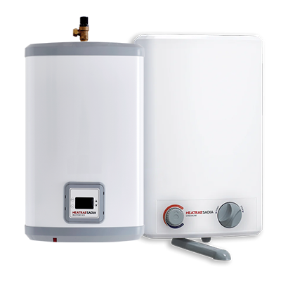 White water heater with digital display and control knobs on a white background