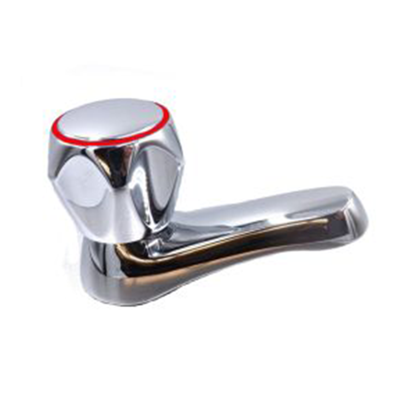 A polished chrome vented t with a round control knob and a thin red accent ring, isolated on a white background.p