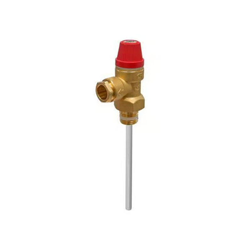 Brass valve with red cap on a white background