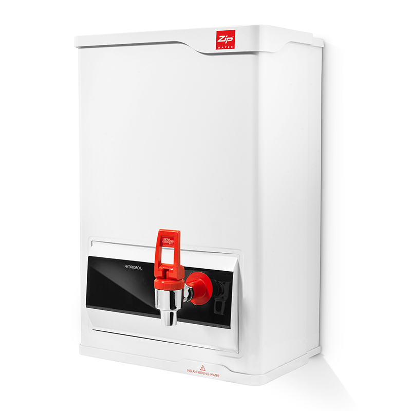 White water dispenser with red nozzle on a white background